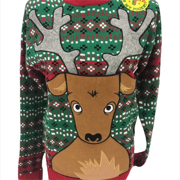 Blizzard Bay Reindeer Drink Holder Xmas Sweater, Green, Red, - Picture 3 of 7
